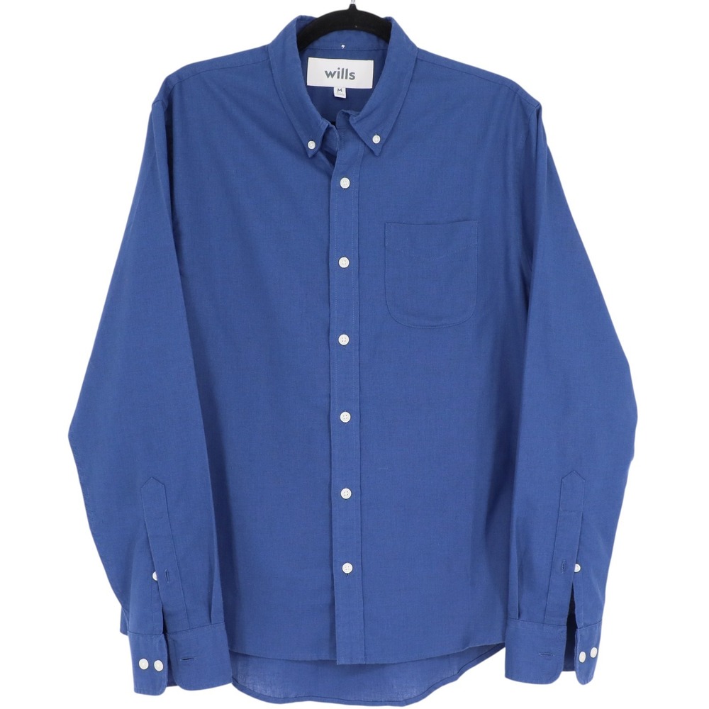Wills Mens Blue Linen Blend Long Sleeve Casual Button Down Shirt Size M Pocket